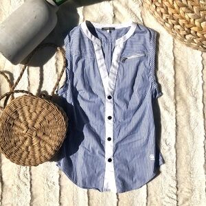 G-STAR STRIPED BLUE & WHITE SLEEVELESS BLOUSE XS